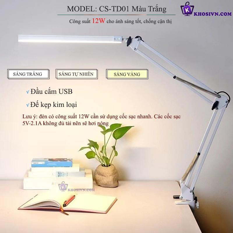 Đèn LED Kẹp Bàn 12W Cỡ Lớn 3 Màu Ánh Sáng LT-01