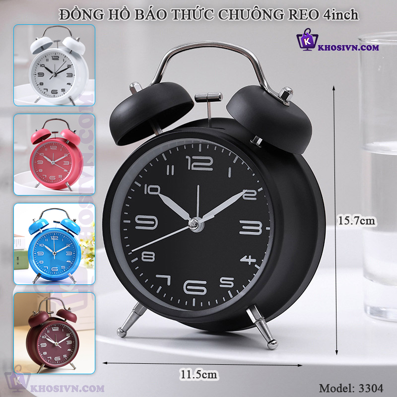 Đồng Hồ Chuông Reo Báo Thức To Để Bàn Size Lớn 4inch Có LED Dùng Kim Trôi - YH668