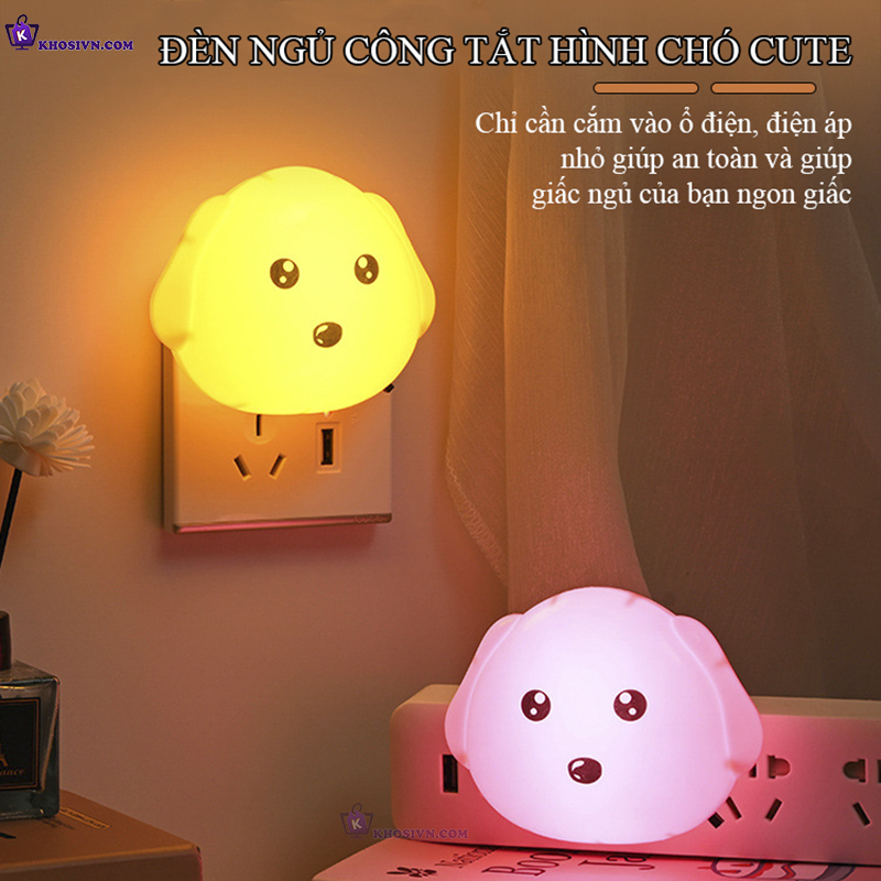 Đèn Ngủ Công Tắt Cắm Điện Gắn Tường Mini Hình Cún Dog Cute