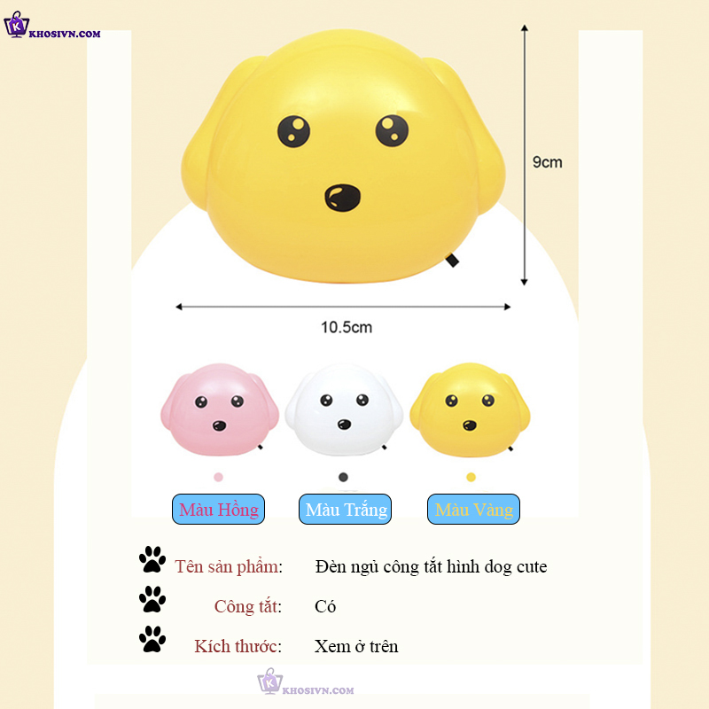Đèn Ngủ Công Tắt Cắm Điện Gắn Tường Mini Hình Cún Dog Cute