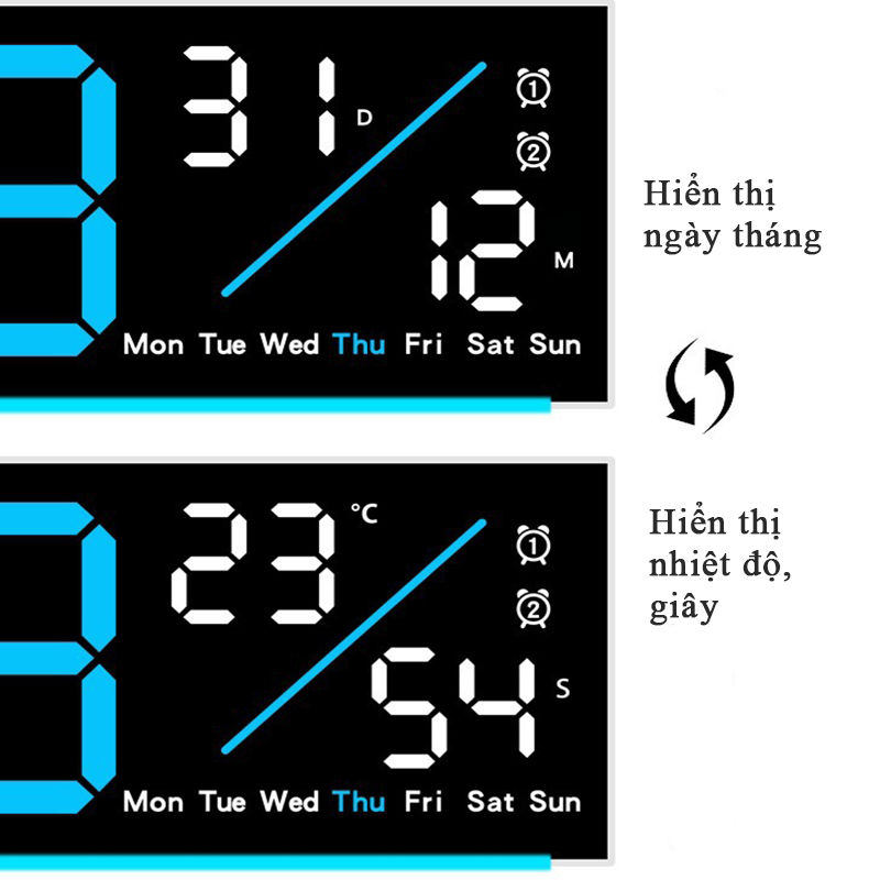 Đồng Hồ LED Decor Để Bàn Treo Tường Có Đèn Nền Tùy Chỉnh, Báo Thức, Bấm Giờ Đếm Ngược, Hiển Thị Giây - 5527