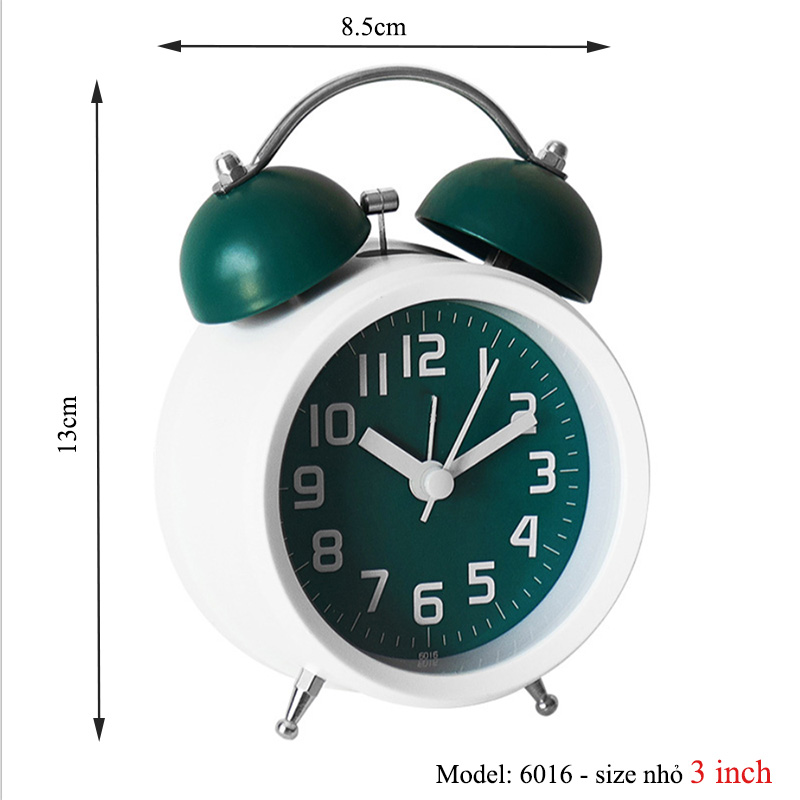 Đồng Hồ Báo Thức Kim Trôi Để Bàn Kèm Pin AA Size 3-4 inch Chuông Reo Báo Thức Lớn - 6016