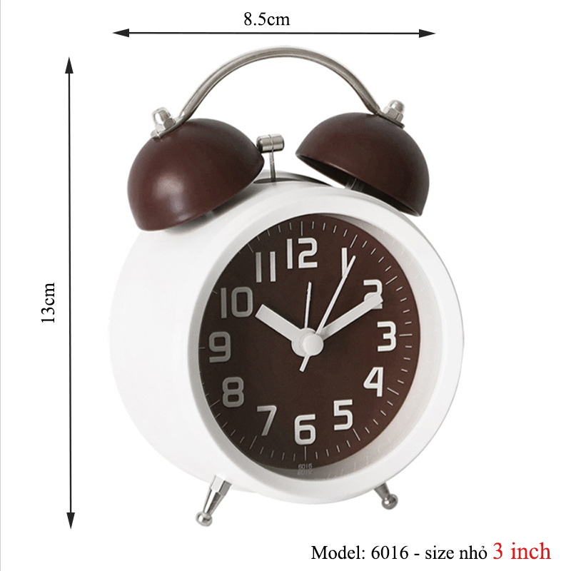 Đồng Hồ Báo Thức Kim Trôi Để Bàn Kèm Pin AA Size 3-4 inch Chuông Reo Báo Thức Lớn - 6016