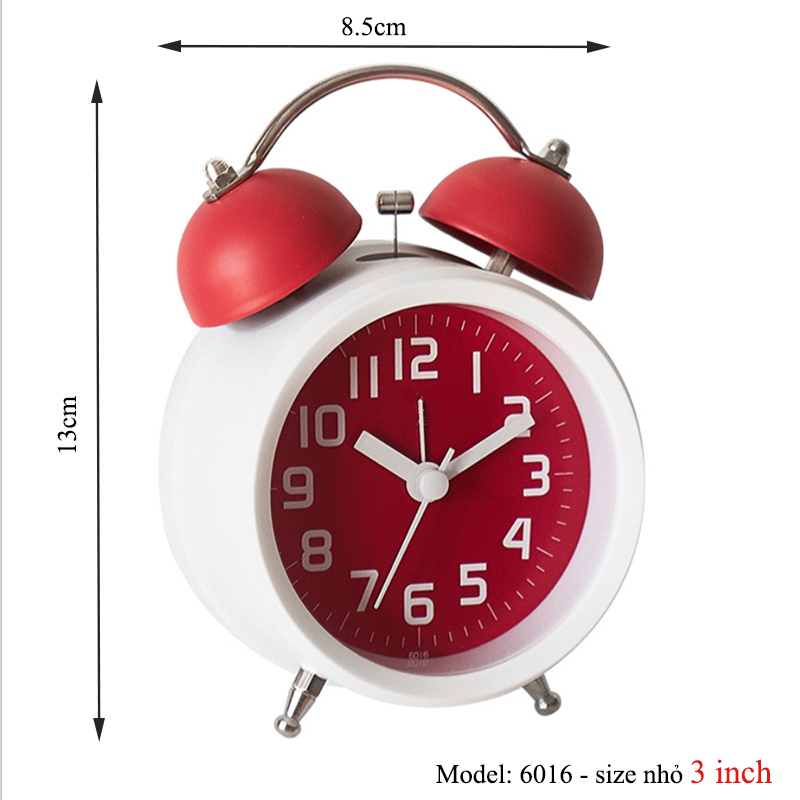 Đồng Hồ Báo Thức Kim Trôi Để Bàn Kèm Pin AA Size 3-4 inch Chuông Reo Báo Thức Lớn - 6016