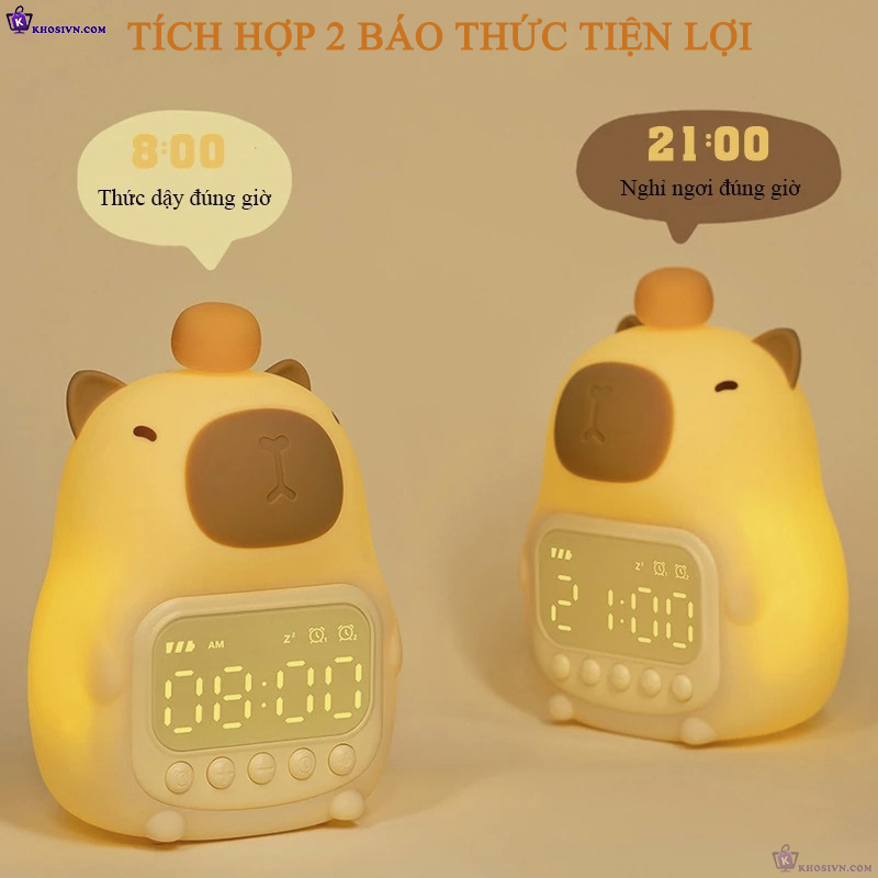 Đồng Hồ LED Capybara Silicon Dễ Thương Tích Hợp Đèn Ngủ Có Thể Sạc Lại, Đồng Hồ Báo Thức - C20 Capybara