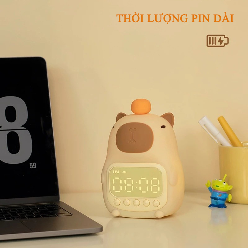 Tại Sao Bạn Nên Mua Đồng Hồ LED Capybara Silicon Dễ Thương Tích Hợp Đèn Ngủ Có Thể Sạc Lại, Đồng Hồ Báo Thức - C20 Capybara Tại Khosivn?