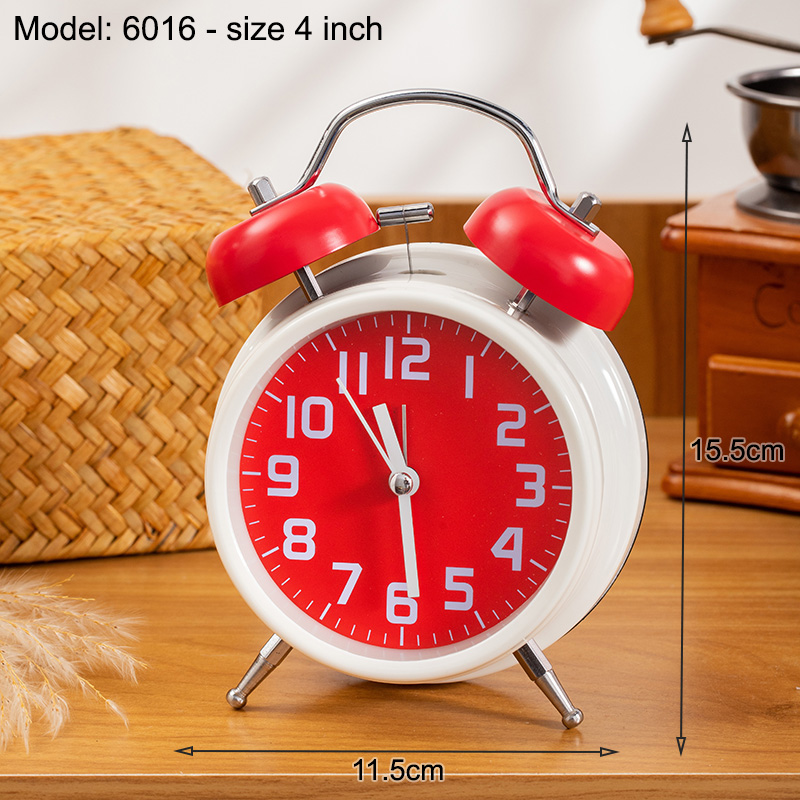 Đồng Hồ Báo Thức Kim Trôi Để Bàn Kèm Pin AA Size 3-4 inch Chuông Reo Báo Thức Lớn - 6016