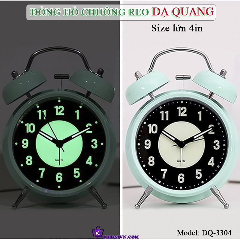 Đồng Hồ Chuông Reo Báo Thức Dạ Quang Để Bàn, Đồng Hồ Dạ Quang Báo Thức Để Bàn Kim Trôi - DQ3304