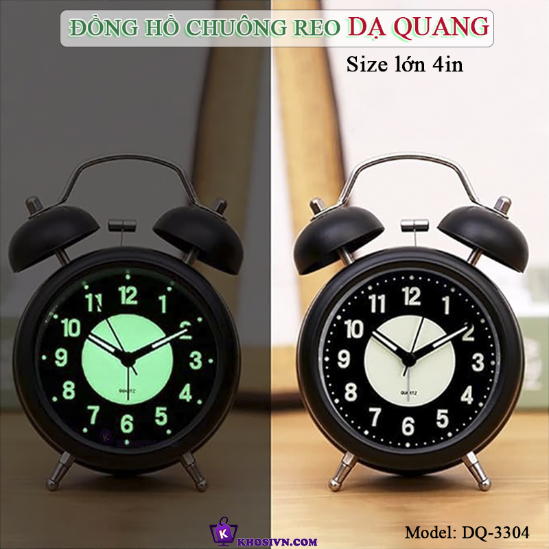 Đồng Hồ Chuông Reo Báo Thức Dạ Quang Để Bàn, Đồng Hồ Dạ Quang Báo Thức Để Bàn Kim Trôi - DQ3304