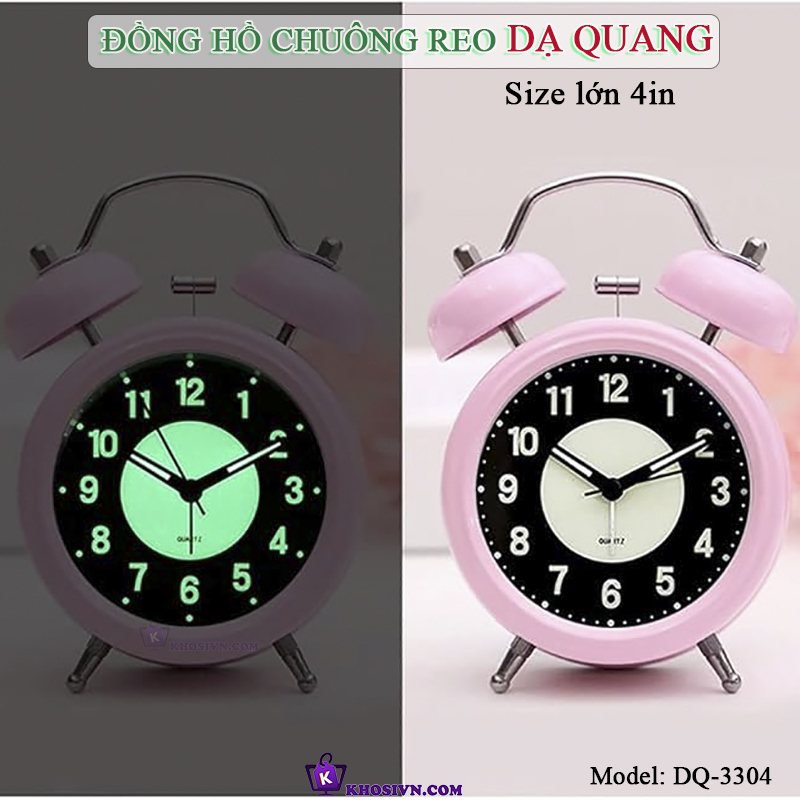 Đồng Hồ Chuông Reo Báo Thức Dạ Quang Để Bàn, Đồng Hồ Dạ Quang Báo Thức Để Bàn Kim Trôi - DQ3304