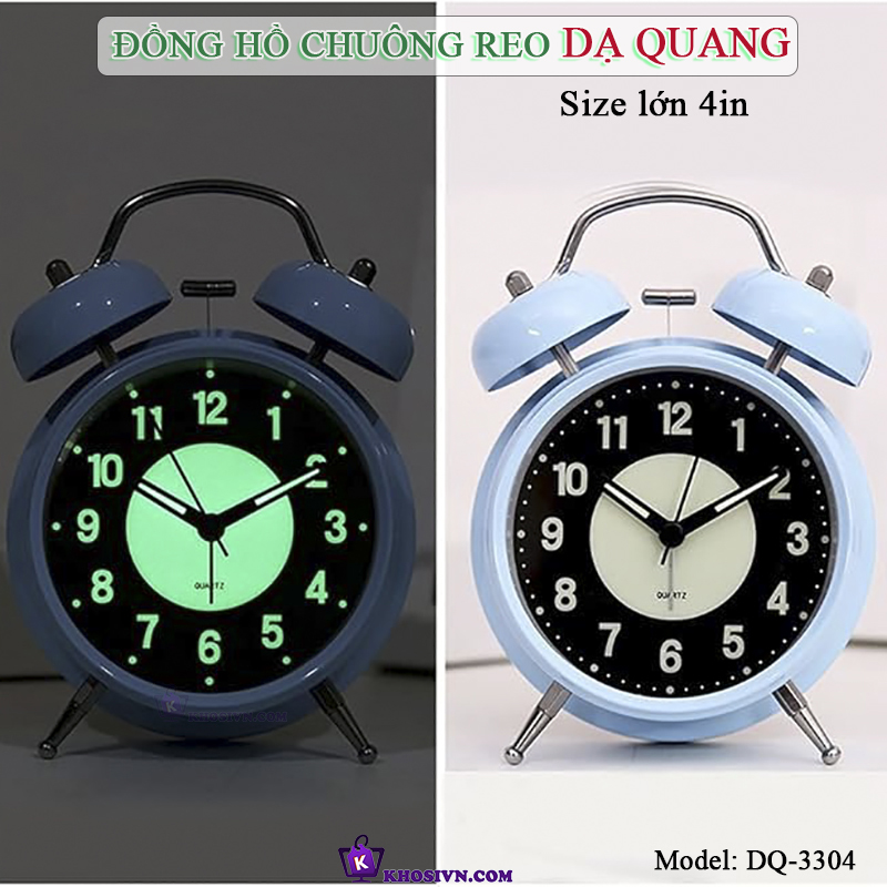 Đồng Hồ Chuông Reo Báo Thức Dạ Quang Để Bàn, Đồng Hồ Dạ Quang Báo Thức Để Bàn Kim Trôi - DQ3304