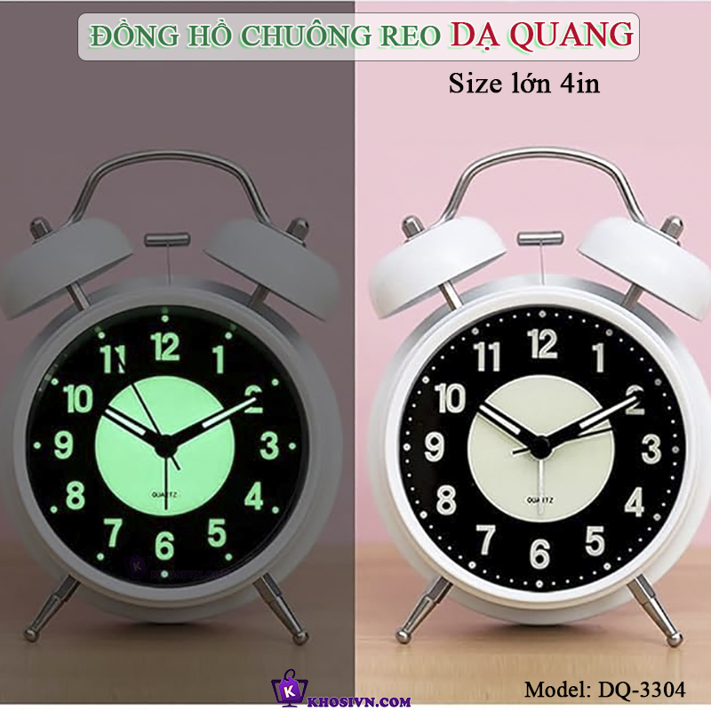 Đồng Hồ Chuông Reo Báo Thức Dạ Quang Để Bàn, Đồng Hồ Dạ Quang Báo Thức Để Bàn Kim Trôi - DQ3304