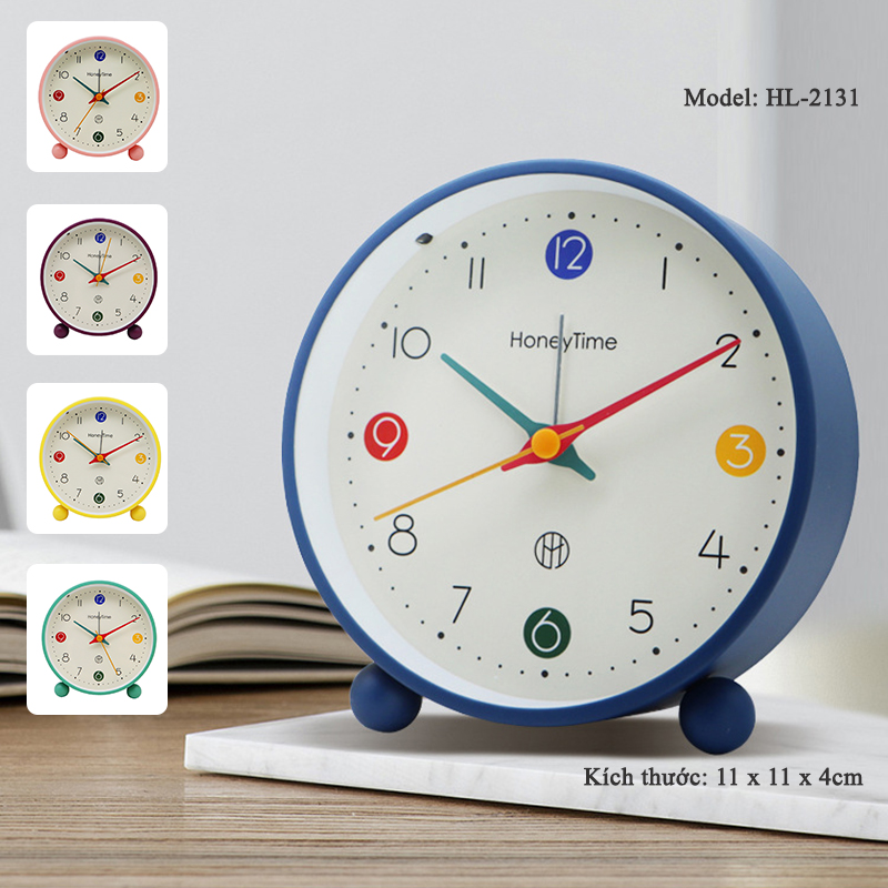 Đồng hồ Chuông Reo Báo Thức Để Bàn Màu Pastel Hiện Đại Có LED Thiết Kế Tối Giản Decor Mọi Không Gian HL-2131