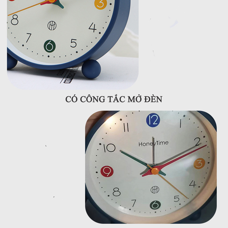 Đồng hồ Chuông Reo Báo Thức Để Bàn Màu Pastel Hiện Đại Có LED Thiết Kế Tối Giản Decor Mọi Không Gian HL-2131