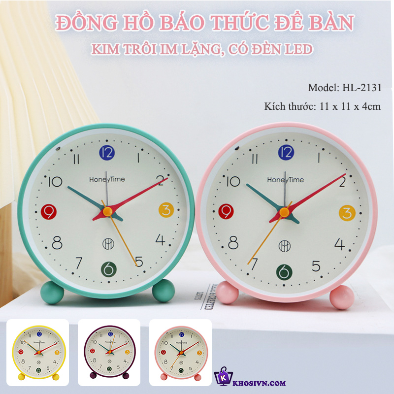 Đồng hồ Chuông Reo Báo Thức Để Bàn Màu Pastel Hiện Đại Có LED Thiết Kế Tối Giản Decor Mọi Không Gian HL-2131