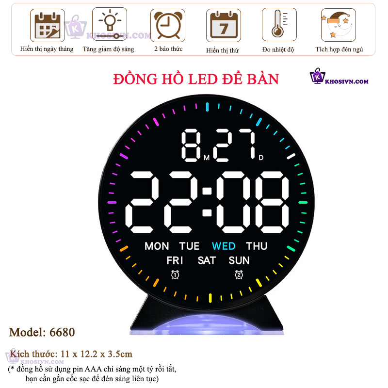 Đồng Hồ LED Decor Để Bàn Trang Trí Có Báo Thức, Đèn Ngủ, Hiển Thị Thời Gian, Ngày Tháng Thứ - 6680