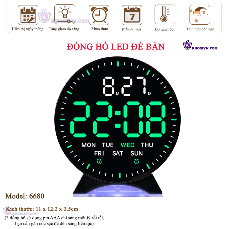 Đồng Hồ LED Decor Để Bàn Trang Trí Có Báo Thức, Đèn Ngủ, Hiển Thị Thời Gian, Ngày Tháng Thứ - 6680