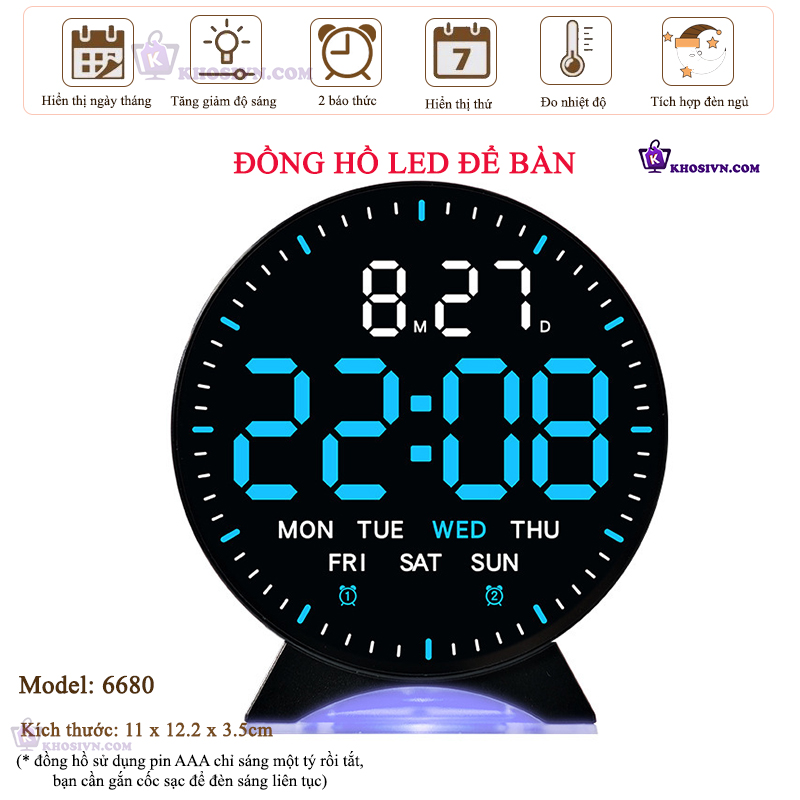 Đồng Hồ LED Decor Để Bàn Trang Trí Có Báo Thức, Đèn Ngủ, Hiển Thị Thời Gian, Ngày Tháng Thứ - 6680