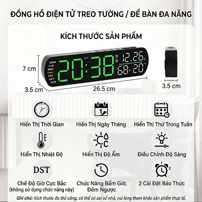 Đồng Hồ LED Báo Thức Để Bàn Đa Năng Có Hiển Thị Nhiệt Độ, Độ Ẩm, Bấm Giờ - 5512
