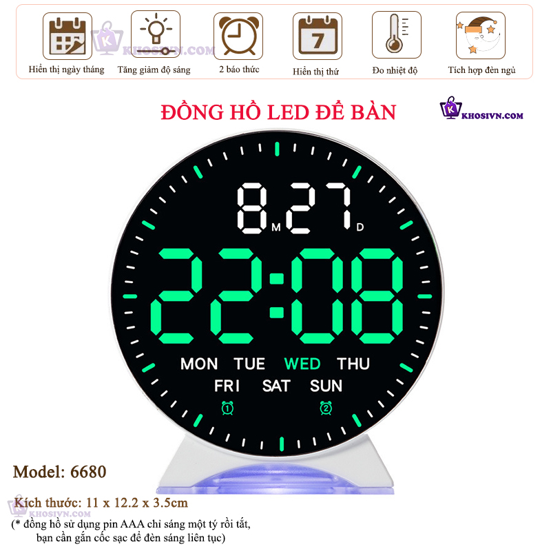 Đồng Hồ LED Decor Để Bàn Trang Trí Có Báo Thức, Đèn Ngủ, Hiển Thị Thời Gian, Ngày Tháng Thứ - 6680