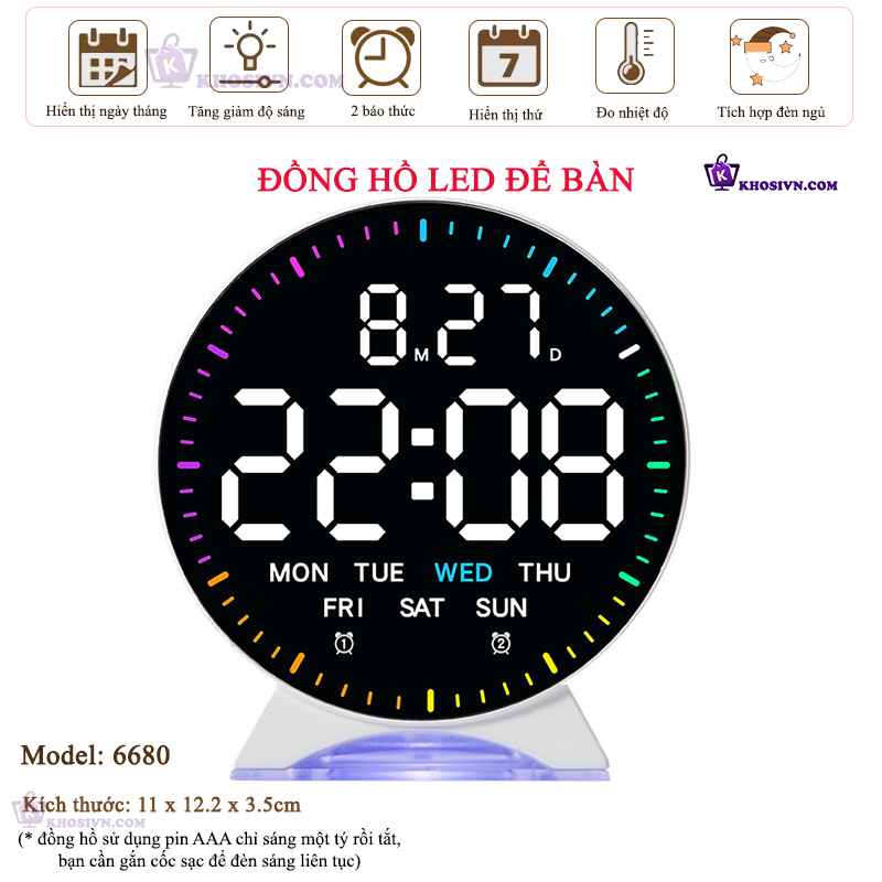 Đồng Hồ LED Decor Để Bàn Trang Trí Có Báo Thức, Đèn Ngủ, Hiển Thị Thời Gian, Ngày Tháng Thứ - 6680