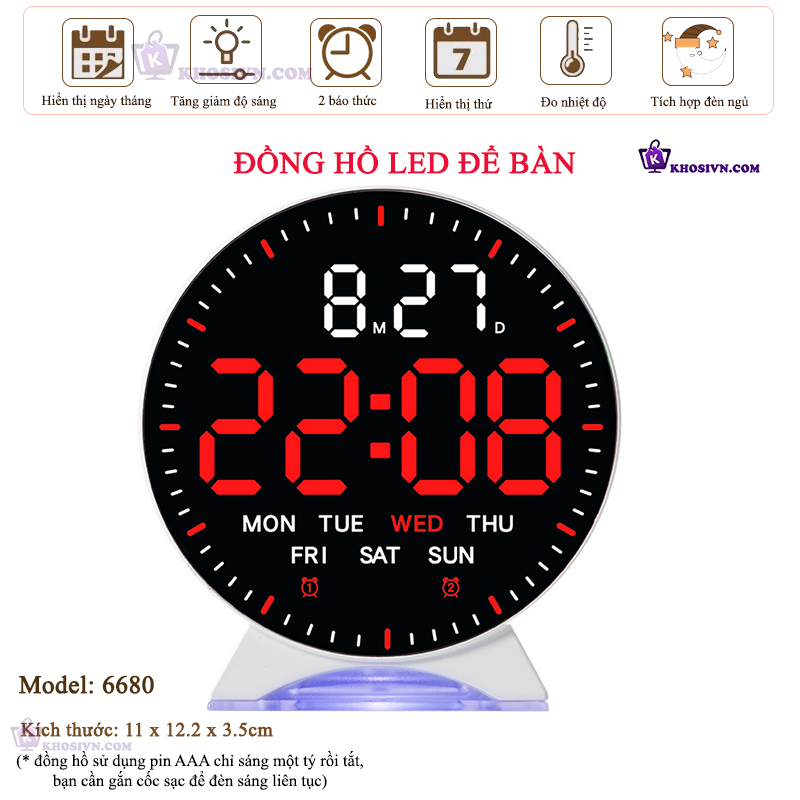 Đồng Hồ LED Decor Để Bàn Trang Trí Có Báo Thức, Đèn Ngủ, Hiển Thị Thời Gian, Ngày Tháng Thứ - 6680