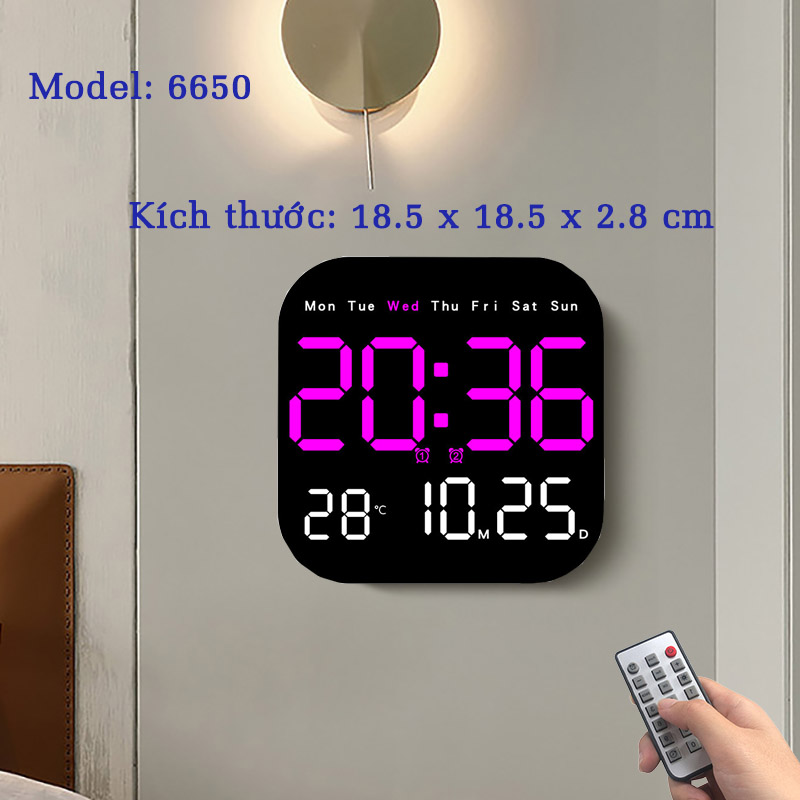 Đồng Hồ LED Treo Tường Màn Hình Lớn Điều Khiển Từ Xa Đa Chức Năng - 6650