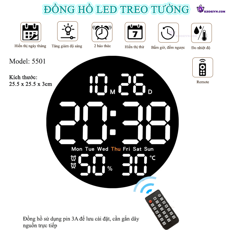 Tại Sao Bạn Nên Mua Đồng Hồ LED Decor Gắn Tường Đa Chức Năng Hình Tròn, Báo Thức, Đếm Giờ, Đếm Ngược Có Remote - 5501 Tại Khosivn?