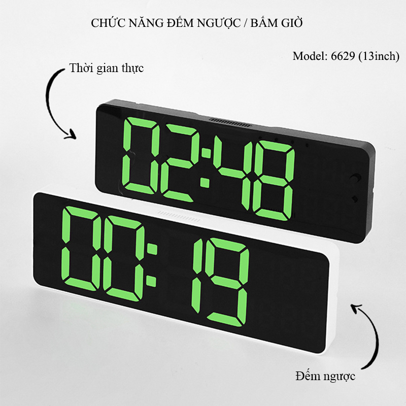 Đồng Hồ LED Treo Tường Để Bàn Có Báo Thức, Đếm Ngược, Bấm Giờ - 6629