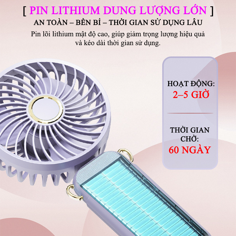 Quạt Cầm Tay Tích Điện Đa Chức Năng Ba Trong Một Có Đế Tháo Rời - DS68