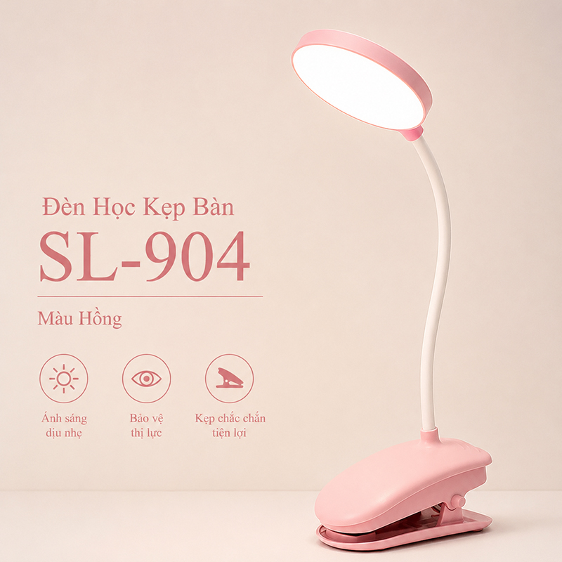 Đèn Học Tích Điện Kẹp Bàn Để Bàn Đọc Sách Decor Bàn Học Bàn Làm Việc 3 Màu Ánh Sáng SL-904
