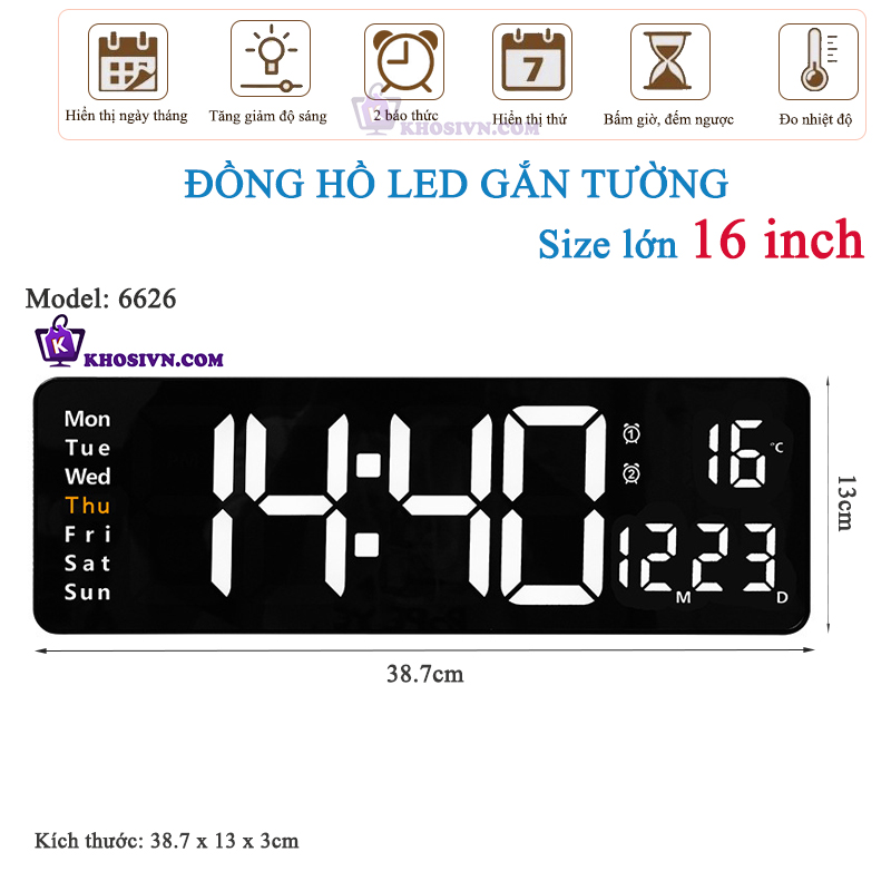Đồng Hồ LED Điện Tử  Treo Tường Để Bàn Kích Thước Lớn Decor Phòng Khách, Phòng Làm Việc - 6626