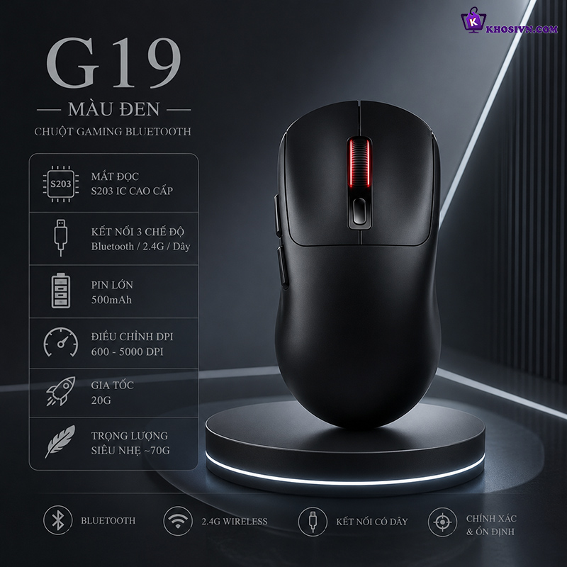 Chuột Gaming Không Dây 3 Chế Độ Kết Nối Cảm Biến S203 IC 5000DPI - G19