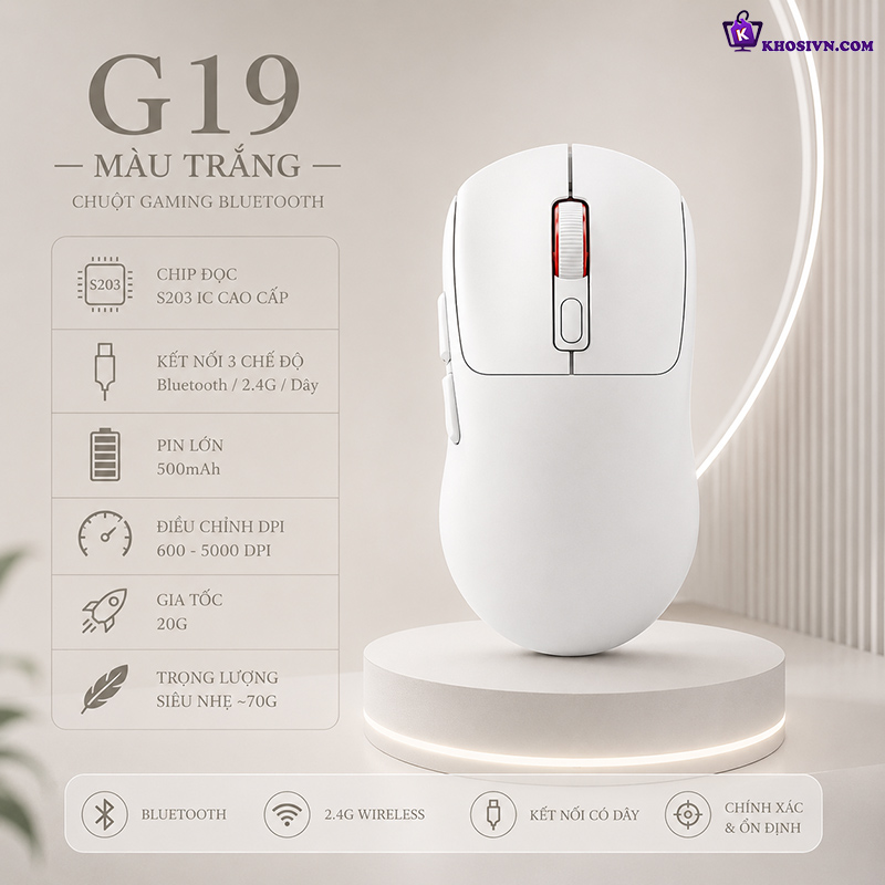 Chuột Gaming Không Dây 3 Chế Độ Kết Nối Cảm Biến S203 IC 5000DPI - G19
