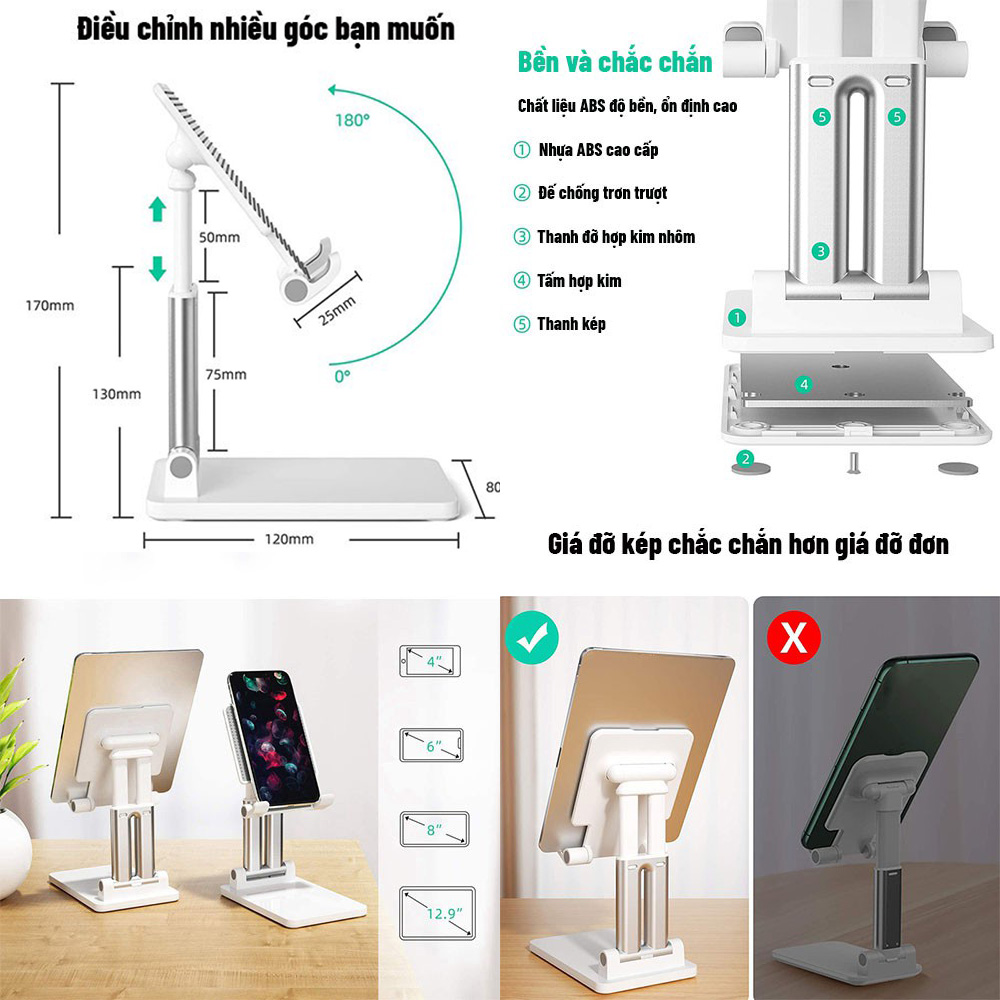 Giá Đỡ Điện Thoại Để Bàn Gấp Gọn Điều Chỉnh Độ Cao Chất Liệu Nhựa ABS