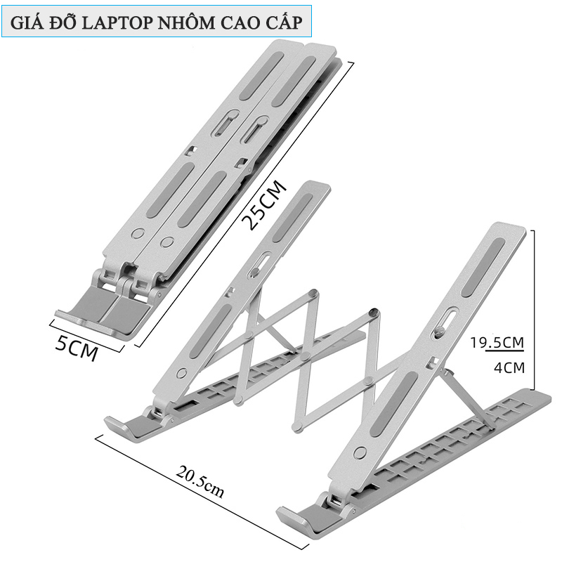 Giá Đỡ Laptop, Giá Kê Laptop Máy Tính Gấp Gọn Chất Liệu Hợp Kim Nhôm Cao Cấp Điều Chỉnh Được Độ Cao - N5 Plus