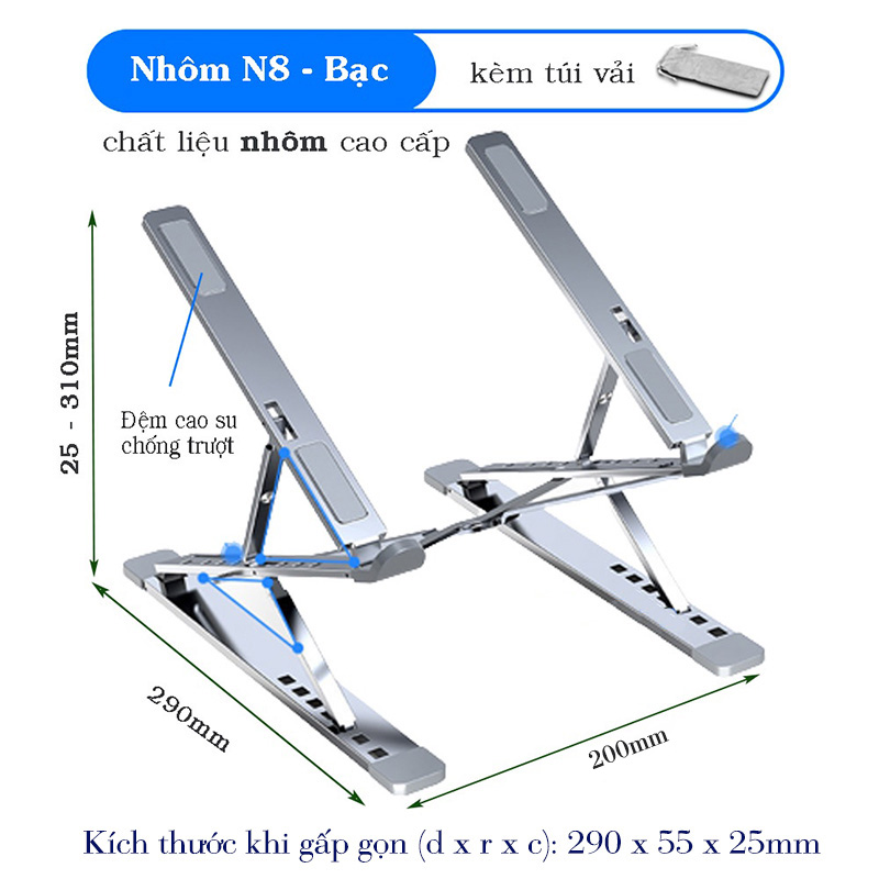 Giá Đỡ Laptop Nâng Cao 2 Tầng Gấp Gọn Hợp Kim Nhôm Cao Cấp - N8 2Tầng
