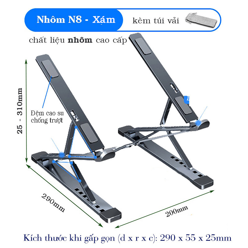 Giá Đỡ Laptop Nâng Cao 2 Tầng Gấp Gọn Hợp Kim Nhôm Cao Cấp - N8 2Tầng