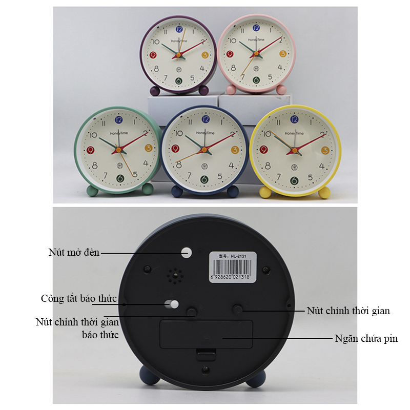 Đồng Hồ Báo Thức Để Bàn Đồng Hồ Kim Trôi Dễ Thương Thiết Kế Đơn Giản HL-2131