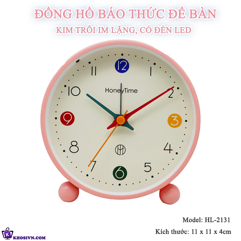 Đồng hồ Chuông Reo Báo Thức Để Bàn Màu Pastel Hiện Đại Có LED Thiết Kế Tối Giản Decor Mọi Không Gian HL-2131