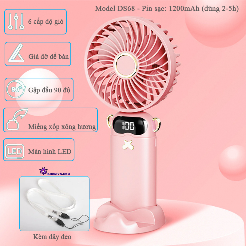 Quạt Cầm Tay Tích Điện Đa Chức Năng Ba Trong Một Có Đế Tháo Rời - DS68