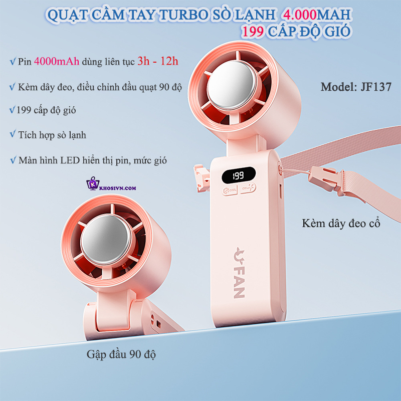 Quạt Turbo Cầm Tay Tích Điện Mini Gió Mạnh Tích Hợp Sò Lạnh - JF137