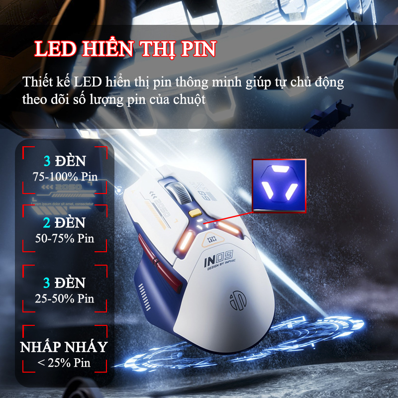 Chuột Gaming Inphic Không Dây 3 Kiểu Kết Nối Bluetooth 2.4G Hoặc Dây Tương Thích Mọi Game FPS 12000dpi - Inphic IN9