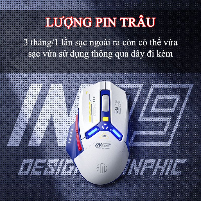 Chuột Gaming Inphic Không Dây 3 Kiểu Kết Nối Bluetooth 2.4G Hoặc Dây Tương Thích Mọi Game FPS 12000dpi - Inphic IN9