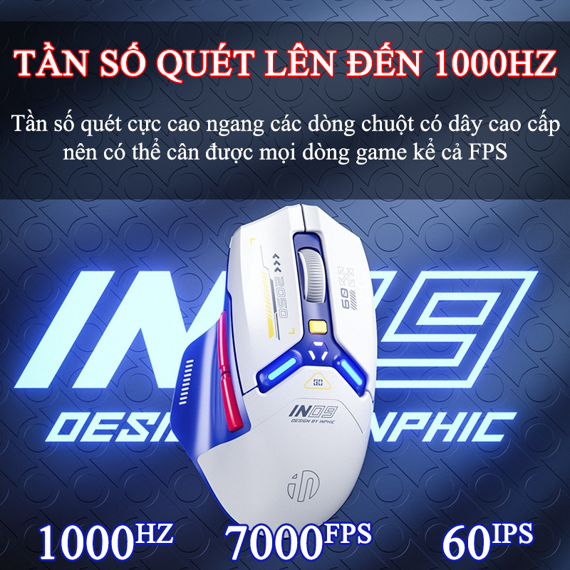 Chuột Gaming Inphic Không Dây 3 Kiểu Kết Nối Bluetooth 2.4G Hoặc Dây Tương Thích Mọi Game FPS 12000dpi - Inphic IN9