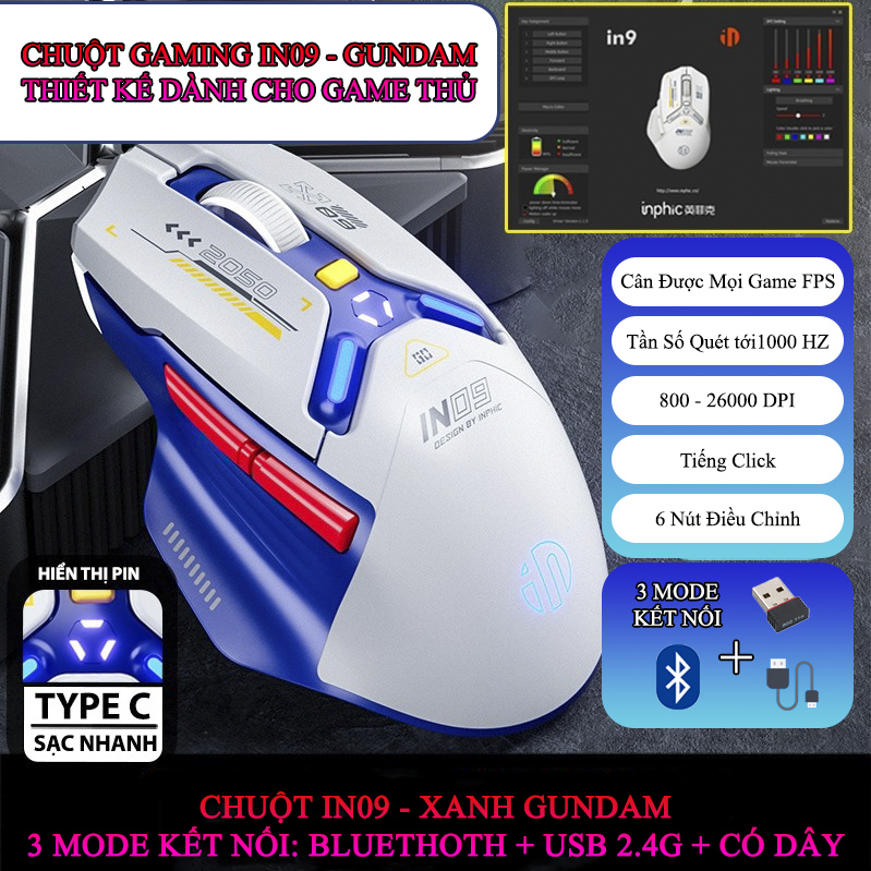 Địa Chỉ Mua Sỉ Chuột Gaming Inphic Không Dây 3 Kiểu Kết Nối Bluetooth 2.4G Hoặc Dây Tương Thích Mọi Game FPS 12000dpi - Inphic IN9 Tại TPHCM - Khosivn.com