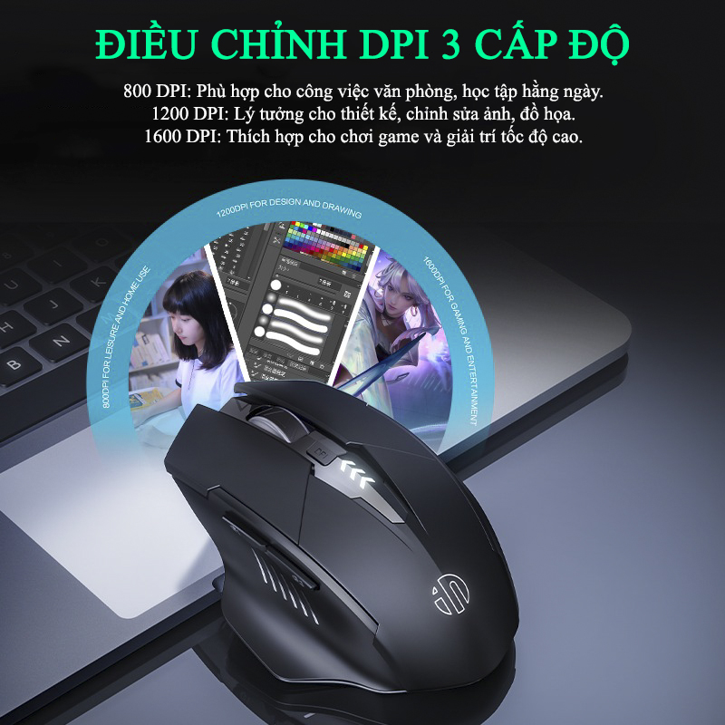 Chuột Gaming Inphic Bluetooth 2.4G Không Dây Âm Click Client Im Lặng - Inphic A1