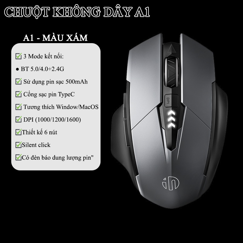 Chuột Gaming Inphic Bluetooth 2.4G Không Dây Âm Click Client Im Lặng - Inphic A1