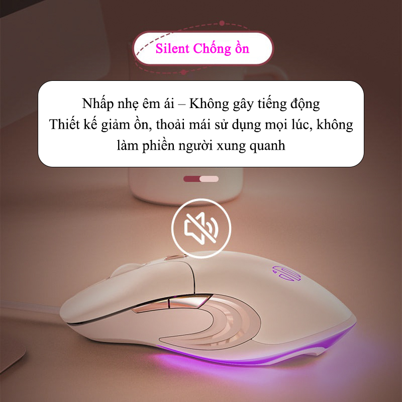 Chuột Gaming Inphic Công Thái Học Có Dây Dùng Cho Văn Phòng Chơi Game Độ Nhạy DPI 4 Cấp Có LED RGB Nút Bấm Im Lặng - Inphic B8