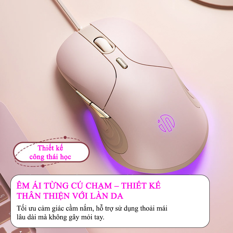 Chuột Gaming Inphic Công Thái Học Có Dây Dùng Cho Văn Phòng Chơi Game Độ Nhạy DPI 4 Cấp Có LED RGB Nút Bấm Im Lặng - Inphic B8